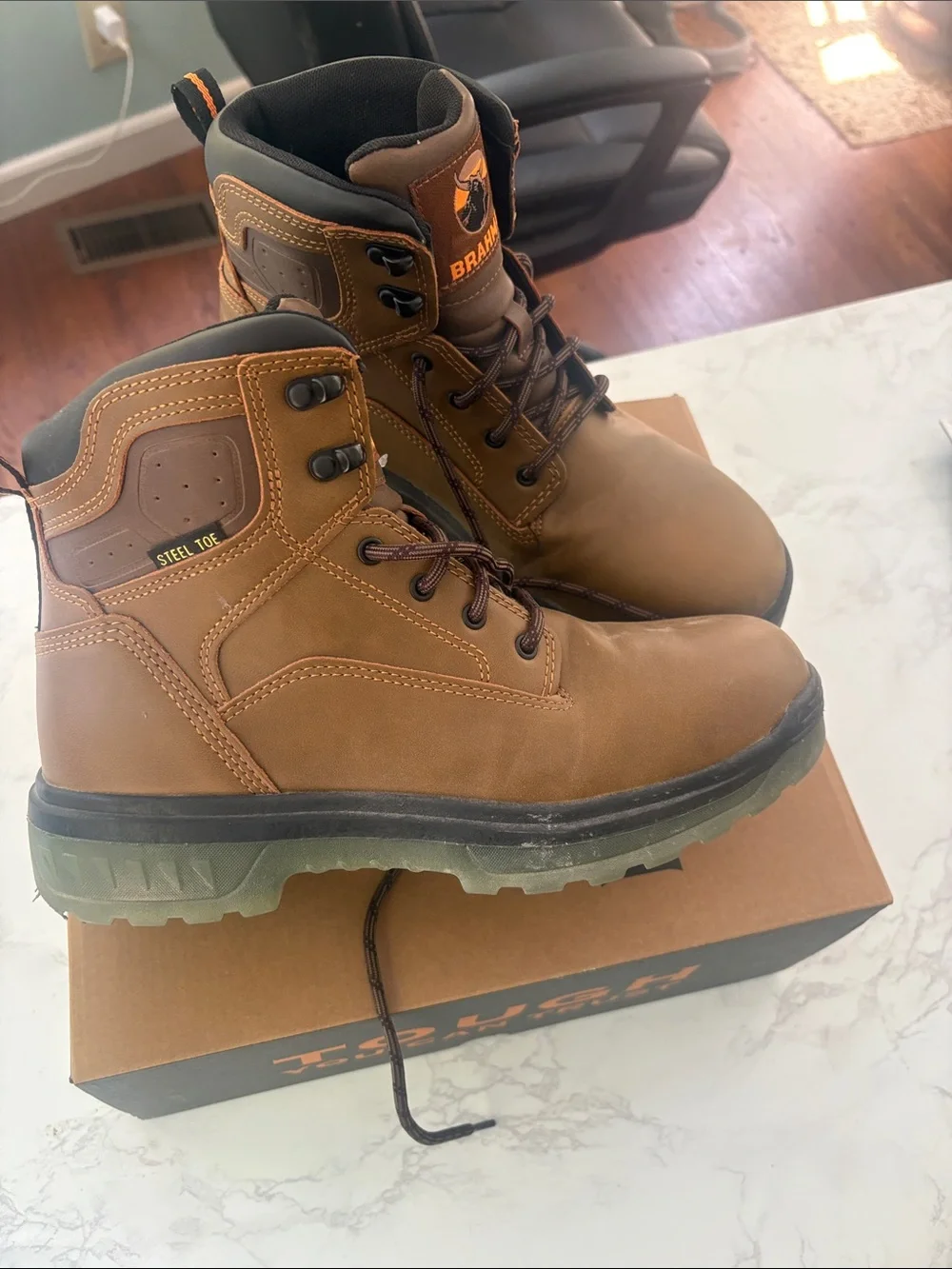 Brahma Brown Work Boots with Orange Logo Accents